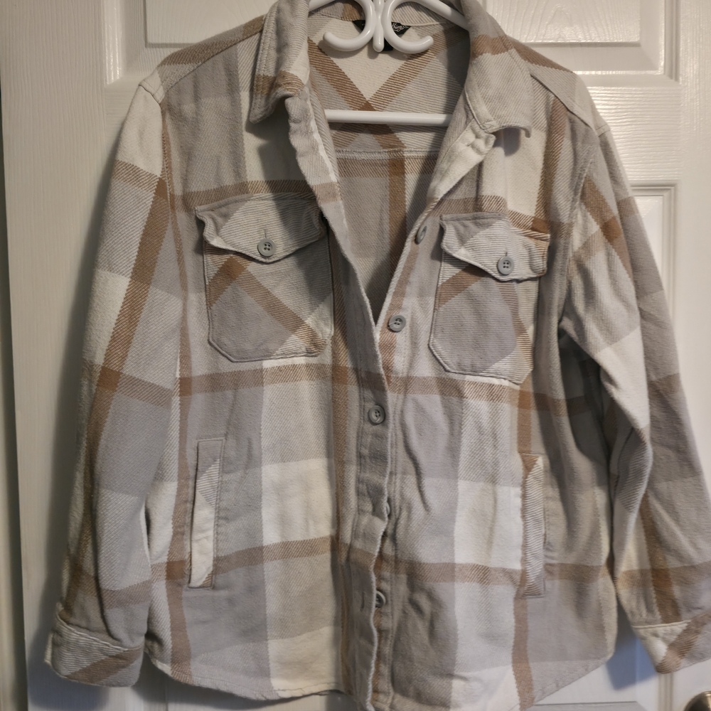 4/$25 Deal! Plaid Button Down Soft Cotton Shirt - Cream and Tan